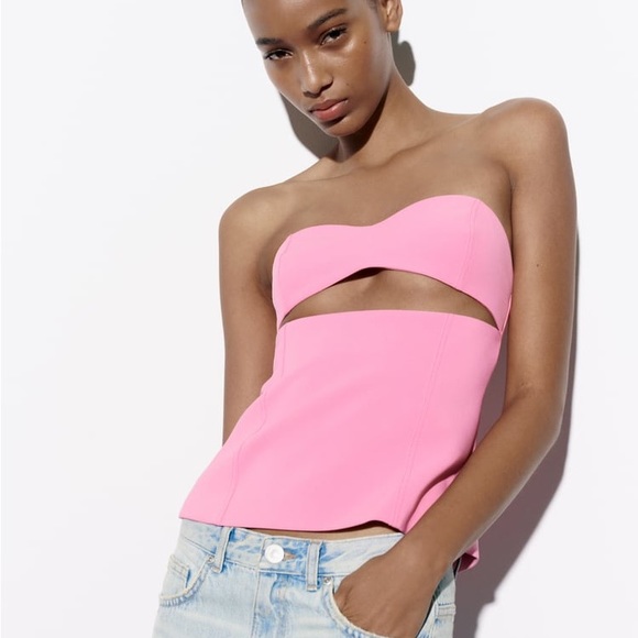Zara Pink Strapless Cut Out Top - Picture 7 of 12